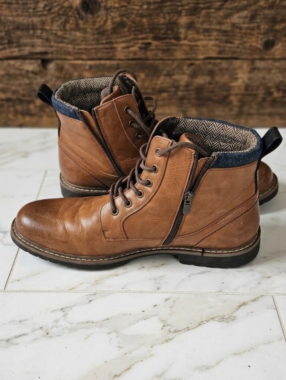 Madden Men MTRIAD Tan Brown Synthetic Leather Ankle Boots Size 11